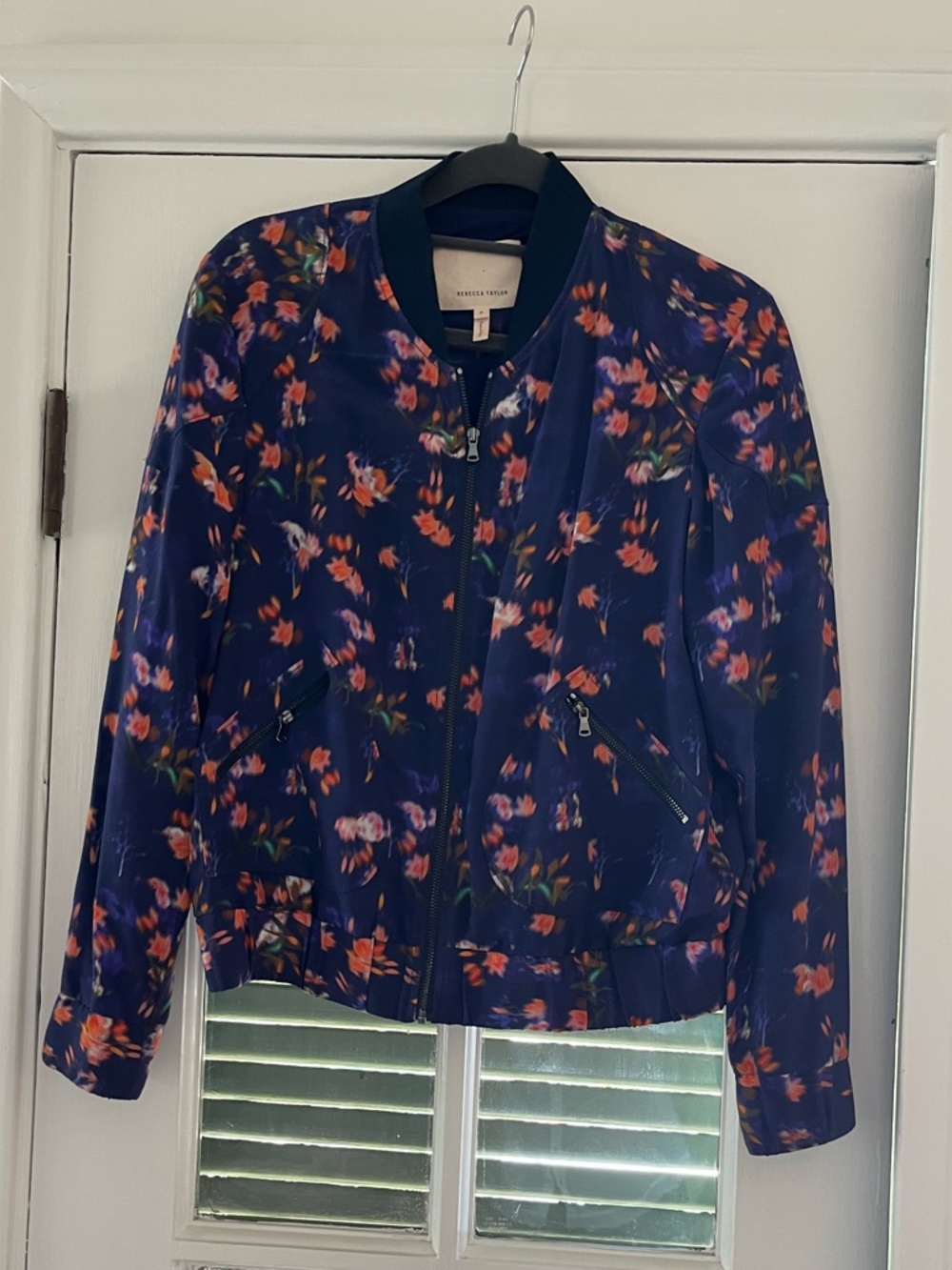 Rebecca Taylor 100% Silk Fireworks Floral Bomber Jacket Size 0 Retail $375